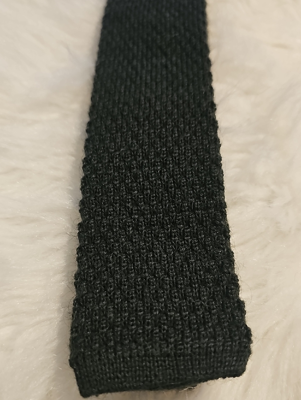Lands' End Black Knit Mens Tie. 50% Mohair 50% Wool USA